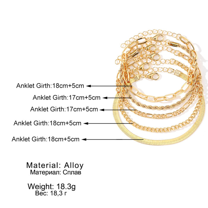 Bohemian Minimalist Bracelet Metal Chain Women's Set 6 Multi-Layer Chain Simple Bracelet, Jewelry Sets
