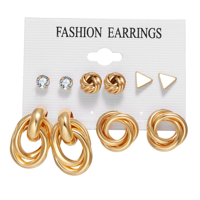 European and American Cross-Border Inlaid Pearl Women's Card Earrings Creative French Retro Gold Hoop Earrings Set of 6