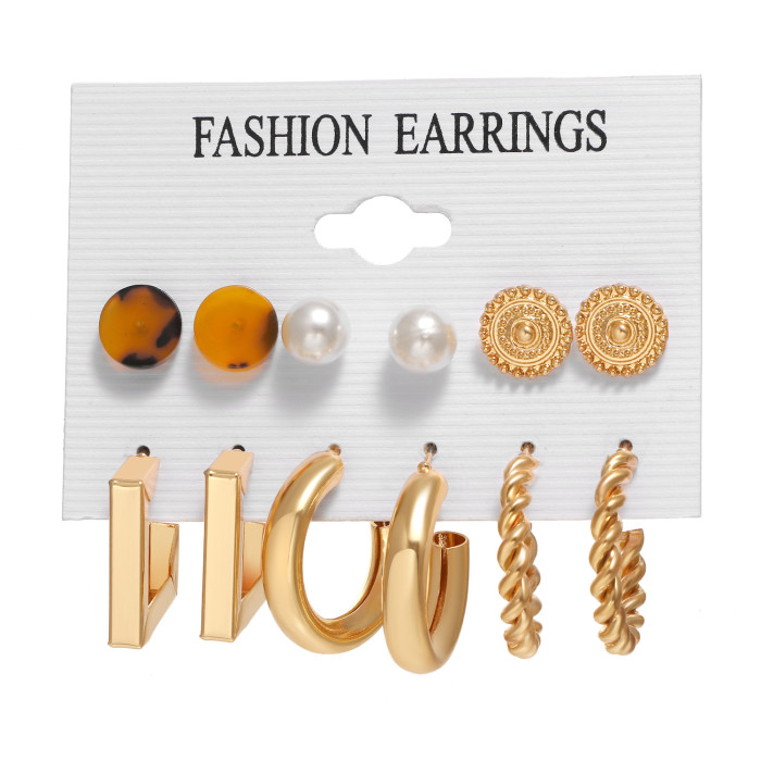 Cross-Border New Vintage C-Shaped Earrings Set 6 Pairs Creative Personality Oil Drop Leopard Print Earrings Heart Butterfly Earrings