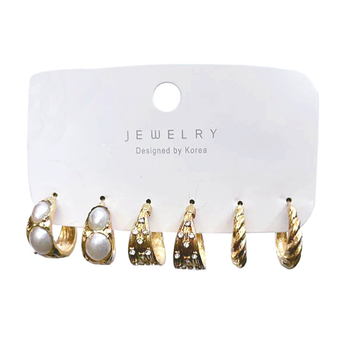 INS Bowknot Fish Tail Pearl Moon Earrings with Diamonds Fashionable Elegant Earring Set 3-Piece Set Wholesale, Jewelr...