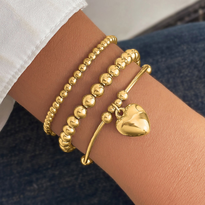 Hot-Selling Round Bead Metal Bracelet 3-Piece Set Personality Exaggerated Layered Style Multi-Layer Unisex Creative F...