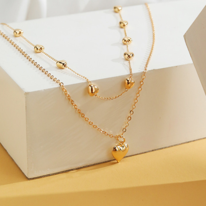 Jewelry Double Layer Mixed Color Hip-Hop Collarbone Chain Heart Collarbone Chain Necklace for Women Sweet Cool Hip-Ho...