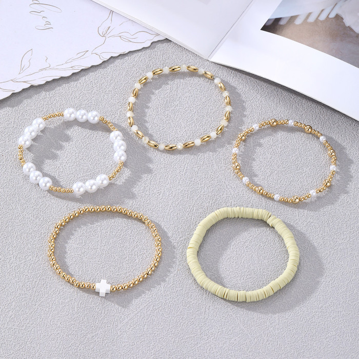 Style Magnetic Gold Plated Elastic Bracelet Baroque Imitation Pearl Multi-Layer Stacking Bracelet Niche Bracelet
