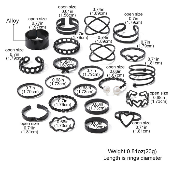 Cross-Border European and American Style Butterfly Ring Open Multi-Joint Ring Set 22-Piece Set Heart Ring Set