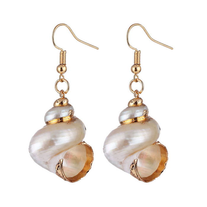 European and American Natural Beach Shell Conch Gold-Plated Earrings Bohemian Style Beach Conch Pendant Necklace Wholesale