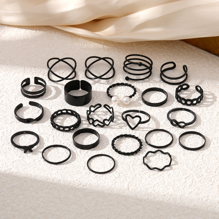 Cross-Border European and American Style Butterfly Ring Open Multi-Joint Ring Set 22-Piece Set Heart Ring Set
