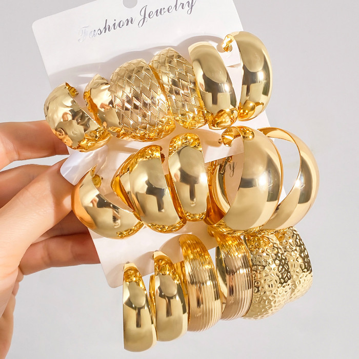 European and American Cross-Border New High-End Gold Personality Exaggerated Alloy Earrings Creative Round Circle Earrings Set 3-Piece Set