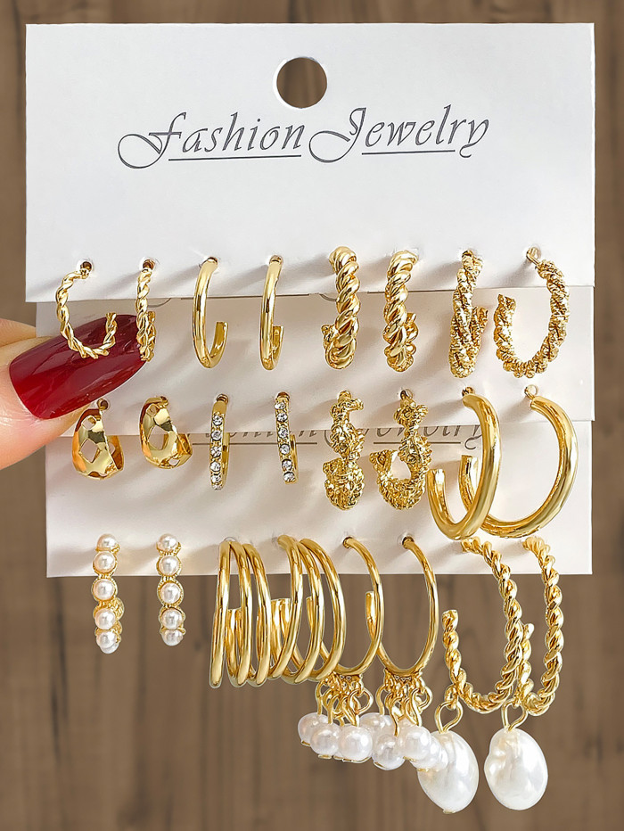 European and American Cross-Border New Exaggerated Personality Women's Earrings Creative Retro Geometric Quadrilateral Gold Hoop Earrings Set for Women
