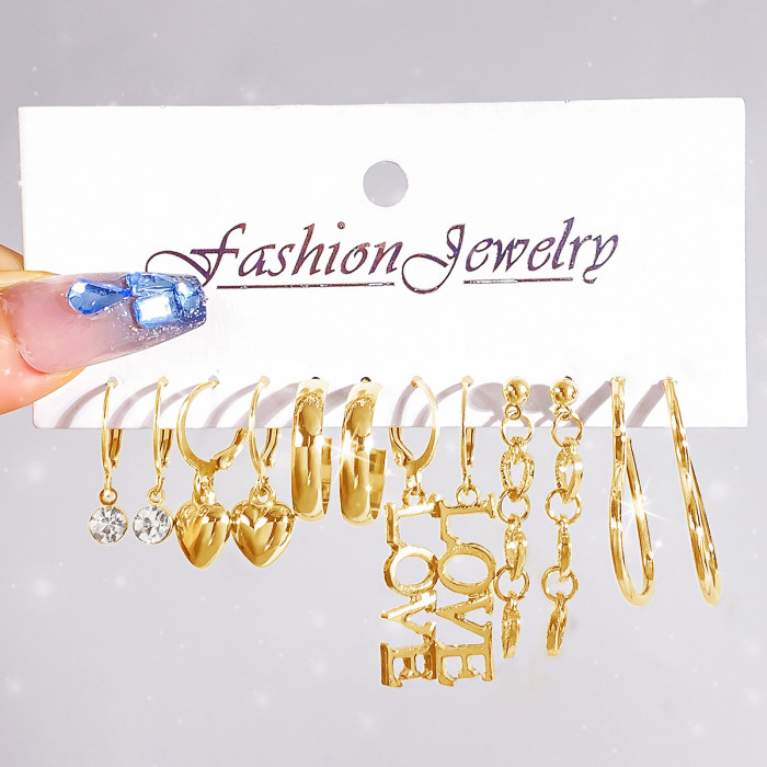 European and American Cross-Border Geometric Multi-Layer C-Shaped Pearl Earrings Hoop Earrings Stud Earrings 6 Pairs Set Carded Earrings Set Combination for Women