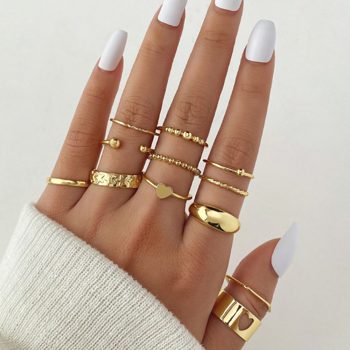 European and American Cross-Border Hot-Selling Fashion Simple Geometric Gothic Style Rings for Women Personality Irregular Ring Set of 30 Pieces