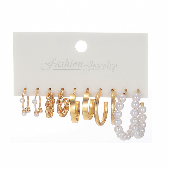 Cross-Border Hot-Selling Metal Twisted Chain Earrings Set Creative Simple Hoop Geometric Earrings