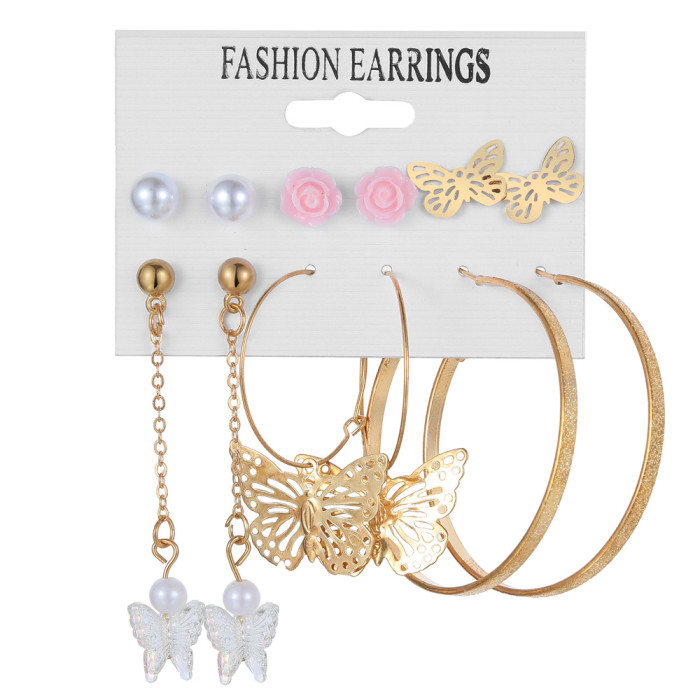 Long Tassel Butterfly Earrings Asymmetric Alloy Pearl Butterfly Pendant Earrings Clip-On Earrings