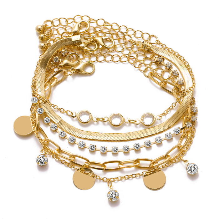 Fashion Simple Geometric Hollow Mixed Braided Bracelet Set Hip-Hop Chain Personality Punk Style Jewelry, Jewelry Sets