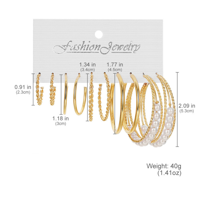 European and American New Style Alloy Hoop Earrings Square Geometric Earrings Earring Set Combination Ins Style Earrings Set