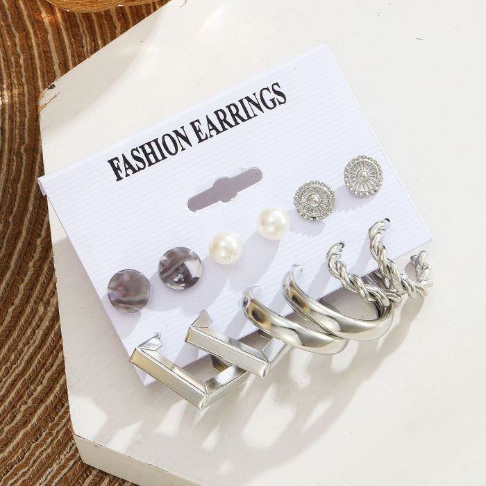 Cross-Border Hot-Selling Metal Twisted Chain Earrings Set Creative Simple Hoop Geometric Earrings