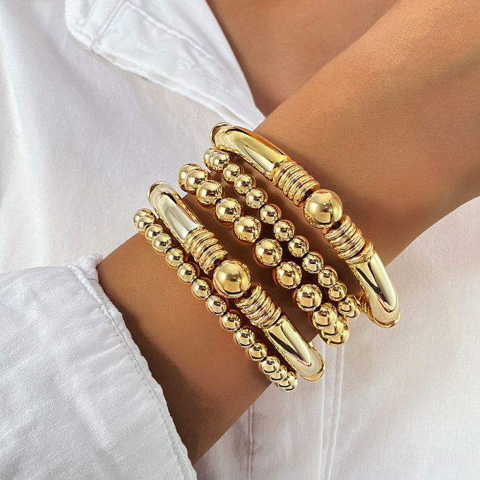 Hot-Selling Heavy Craft Brushed Metal Style Round Ball Bracelet Resumption of Work Personality Texture Irregular Geom...