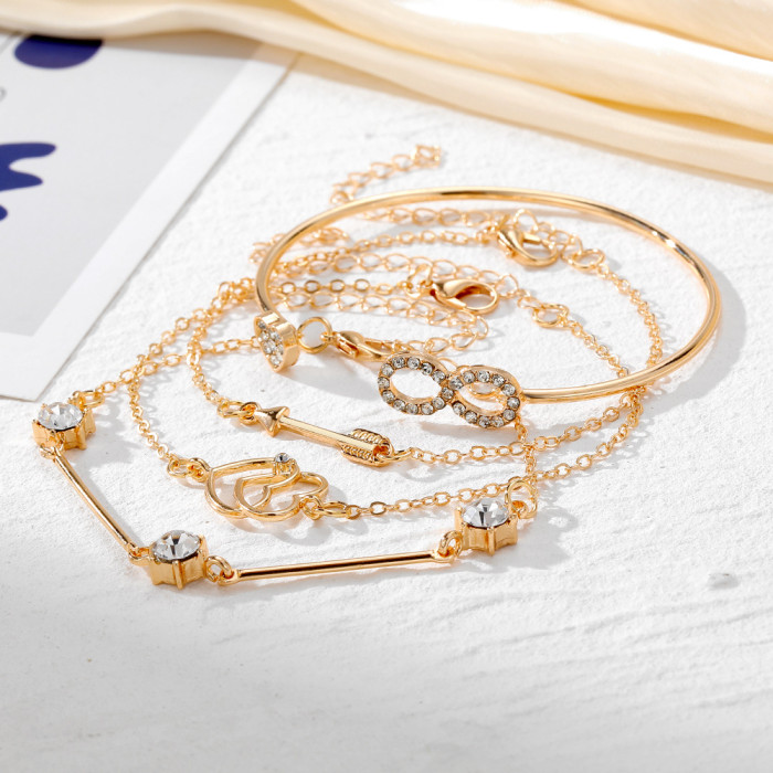 Hot-Selling Creative Infinity Heart Stone-Studded Bracelet Fashion Trend Arrow Bracelet 4-Piece Set Wholesale, Jewe...