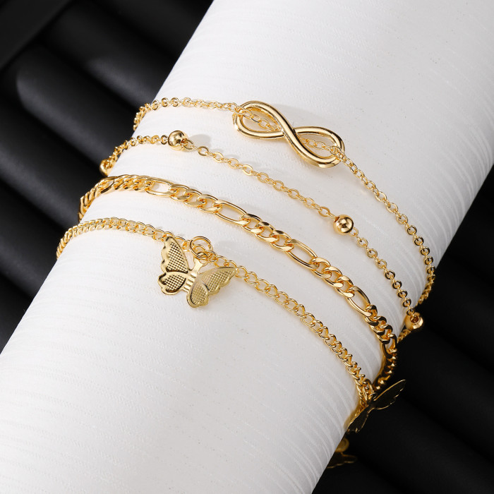 Retro Multi-Layer Butterfly Star Fishbone Chain Anklet for Women, Niche Exotic Style Tassel Anklet Set for Women, Nec...