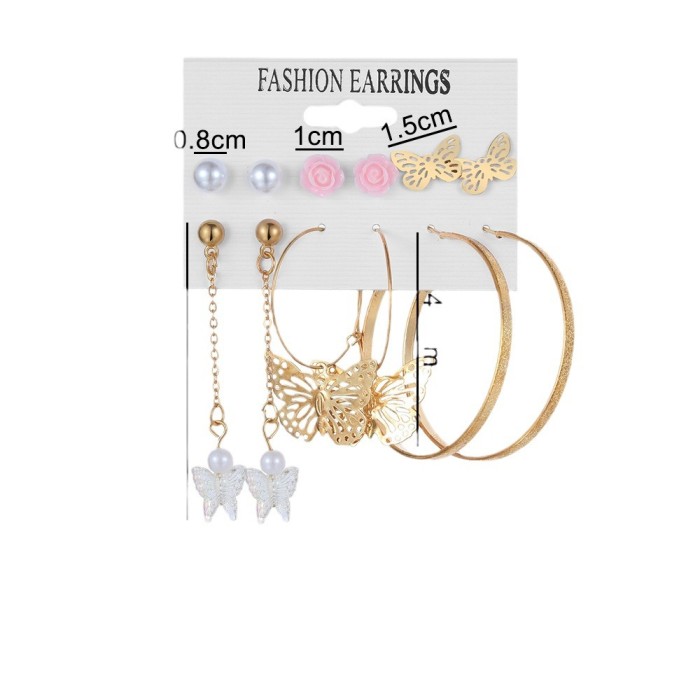 Long Tassel Butterfly Earrings Asymmetric Alloy Pearl Butterfly Pendant Earrings Clip-On Earrings