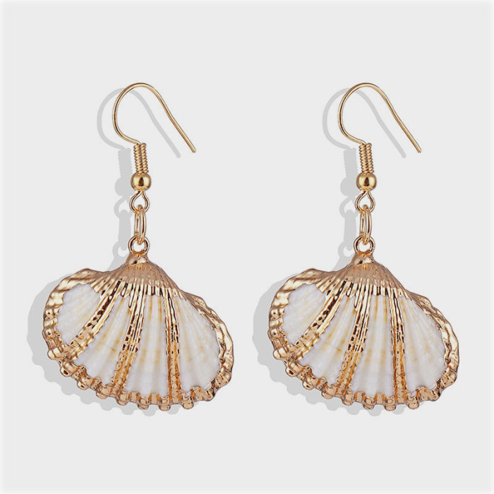 European and American Natural Beach Shell Conch Gold-Plated Earrings Bohemian Style Beach Conch Pendant Necklace Wholesale