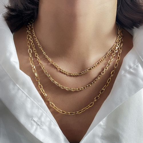 Cross-Border Hot-Selling Multi-Layer Stacked Snake Bone Chain Necklace for Women, European and American High-End Light Luxury Niche Retro Gold Metal Choker