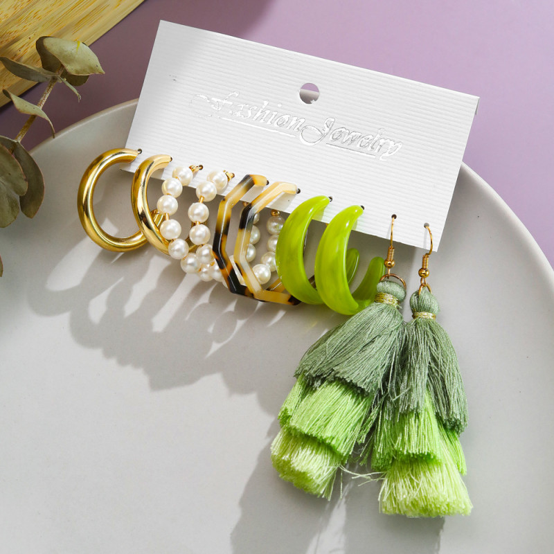 Cross-Border New Alloy Inlaid Rhinestone Earrings Set 9 Pairs Creative Butterfly Peach Heart Cherry Pearl Ear Buckle Wholesale