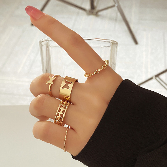 Alloy Cross-Border Butterfly Ring Opening More than Knuckle Ring Suit 22-Piece Set Love Heart-Shaped Ring Women's Design Sense Niche