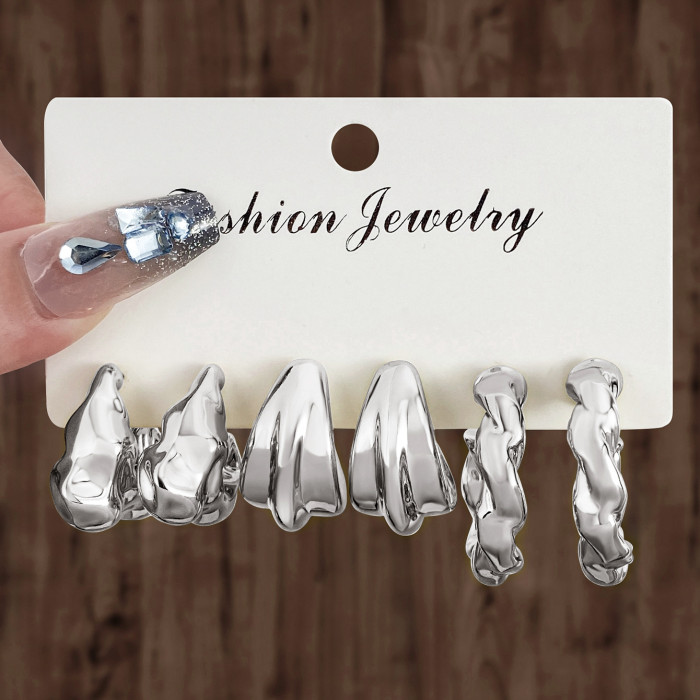 Cross-Border Source New High-End Gold Personality Water Drop Earrings Creative C-Shaped Earrings Set 6 Pairs Wholesale