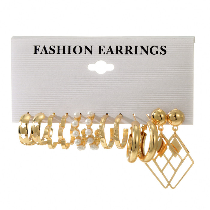 Cross-Border Hot-Selling Metal Twisted Chain Earrings Set Creative Simple Hoop Geometric Earrings