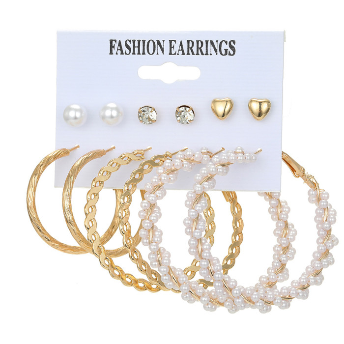 European and American Cross-Border New Simple Retro Pearl Earrings Creative Simple Earrings 5-Pair Set Earring Set Wholesale