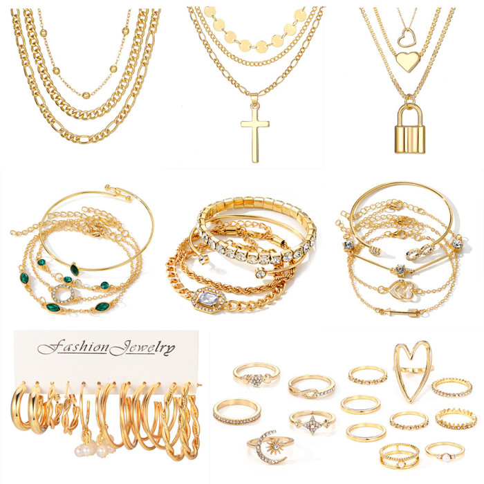 Amazon Jewelry Set 36-Piece Set Elegant Necklace Earrings Ring Bracelet Set Pearl Earrings Accessories
