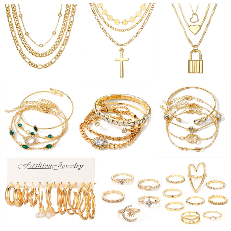 European and American Amazon Jewelry Set 36-Piece Set Elegant Necklace Earrings Ring Bracelet Set Pearl Earrings Accessories