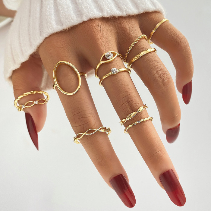 Cross-Border Hot Selling Diamond-Studded Eye Cross Leaf Ring Multi-Joint 23-Piece Set Pearl Sun Moon Ring