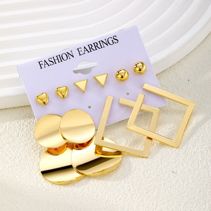 European and American Cross-Border New Exaggerated Personality Women's Earrings Creative Retro Geometric Quadrilateral Gold Hoop Earrings Set for Women