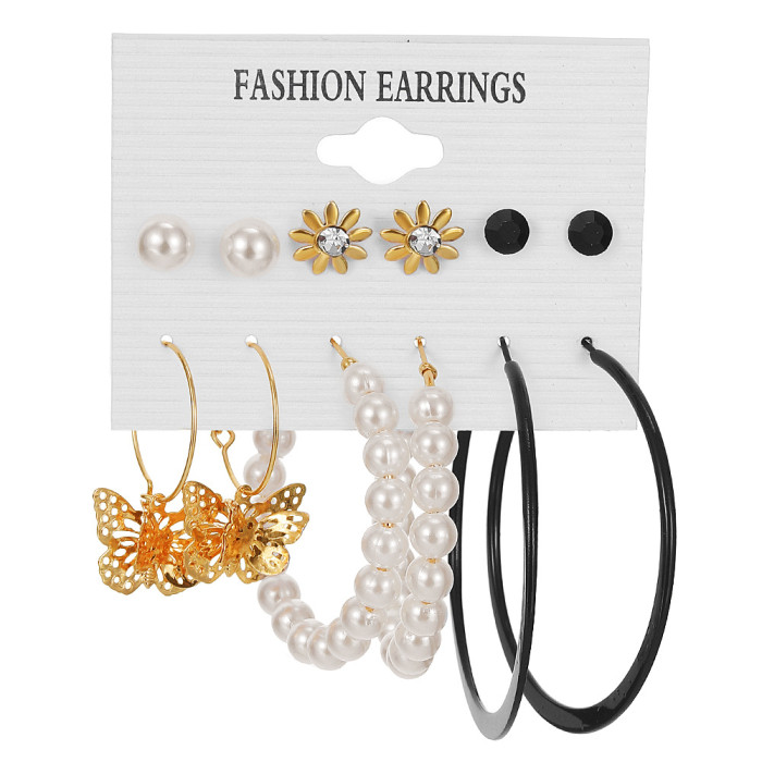 European and American Cross-Border New Simple Retro Pearl Earrings Creative Simple Earrings 5-Pair Set Earring Set Wholesale
