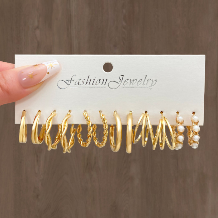 European and American New Style Alloy Hoop Earrings Square Geometric Earrings Earring Set Combination Ins Style Earrings Set