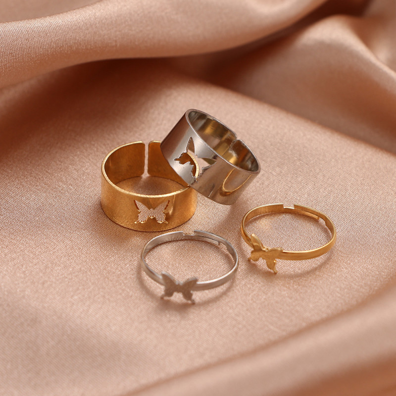 Ring Set 2 Pieces European and American Cross-Border Hot Selling Creative Personality Butterfly Ins Same Style Punk Style Couple Ring