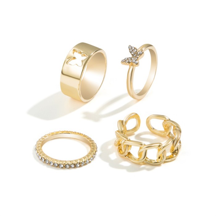 Ring Set 2 Pieces European and American Cross-Border Hot Selling Creative Personality Butterfly Ins Same Style Punk Style Couple Ring