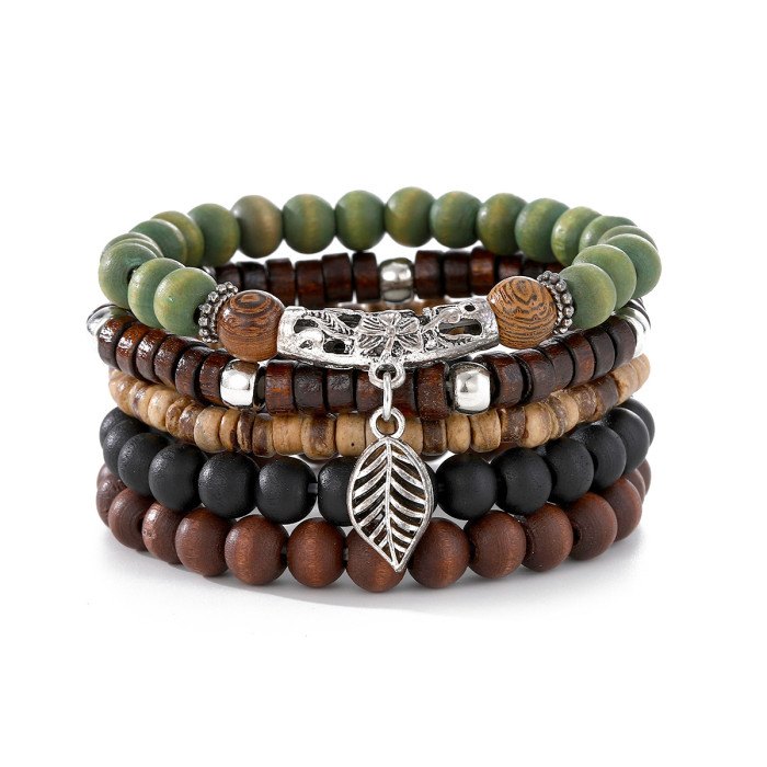 Bohemian Fashion Multi-Layer Coconut Shell Beaded Bracelet Vintage Butterfly Men's Leather Woven Bracelet Set