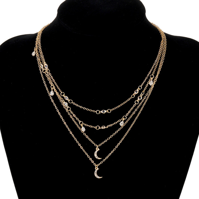 Geometric Fashion Angel Portrait Rose Flower Pendant Multi-Layer Women's Necklace Set Coin Necklace