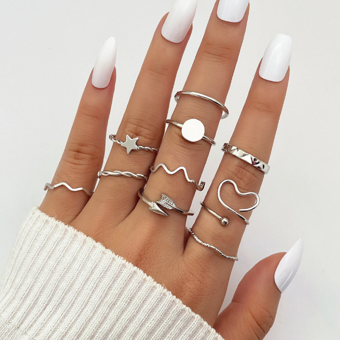 Cross-Border New Open Multi-Joint Ring Set 49 Pieces Heart Ring for Women with Unique Design and High-End Feel