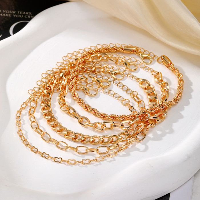 Bohemian Minimalist Jewelry Metal Chain Women's Set of 5 Multi-Layer Chains Simple Bracelets, Jewelry Sets