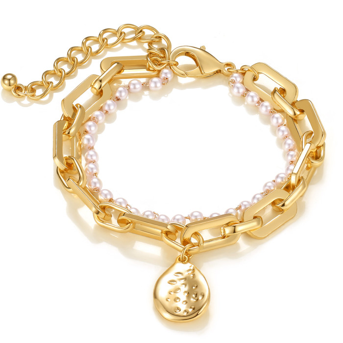 Han Jewelry Retro Pearl Inlaid Diamond Irregular Punk Style Bracelet Korean Version Simple Multi-layer Jewelry Set