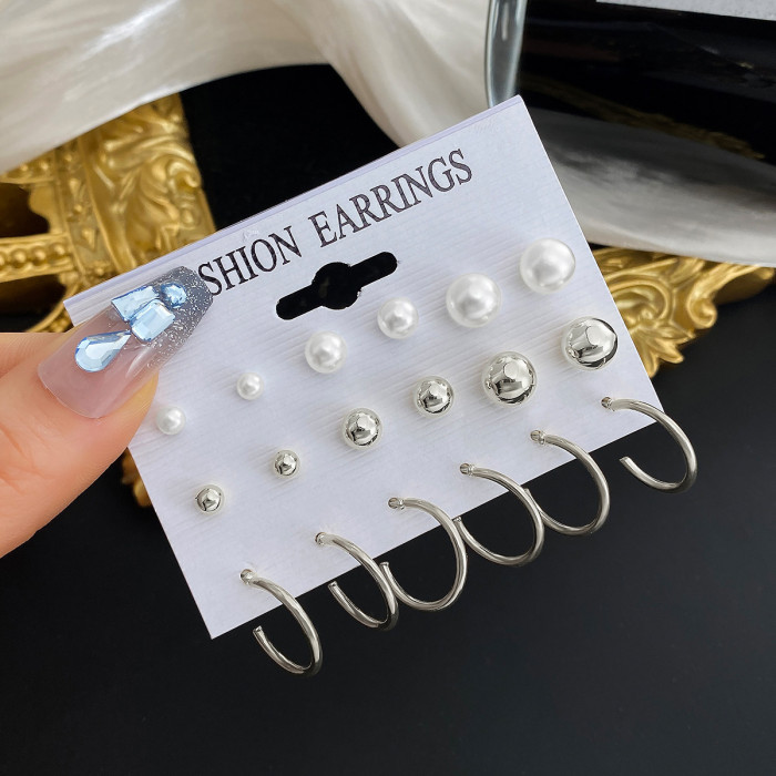 European and American Cross-Border New Exaggerated Personality Women's Earrings Creative Retro Geometric Quadrilateral Gold Hoop Earrings Set for Women