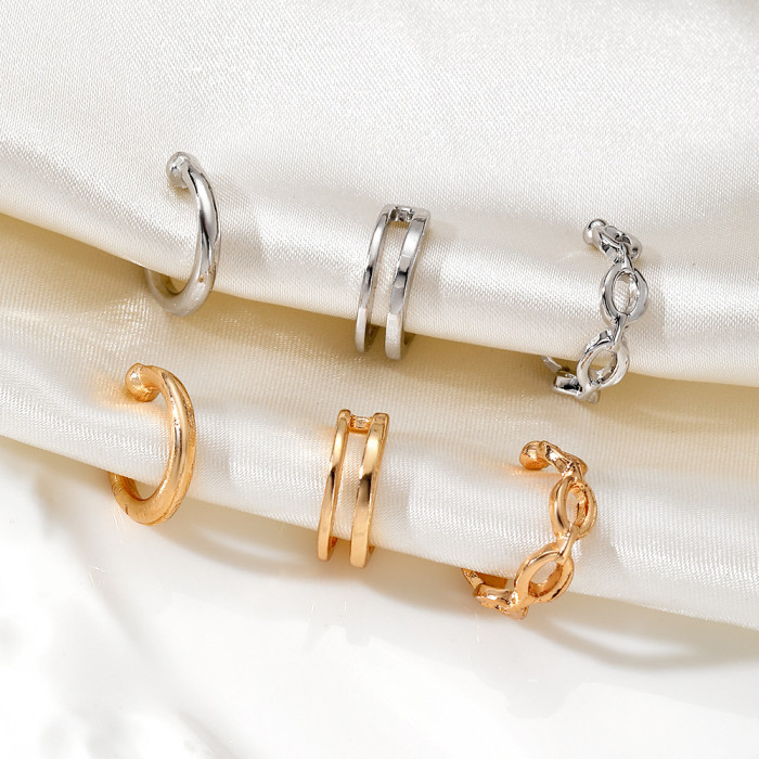 New European and American Style Earrings Simple Hollow Chain Ear Cuff No Piercing Minimalist U-Shaped Ear Clip Design Earrings