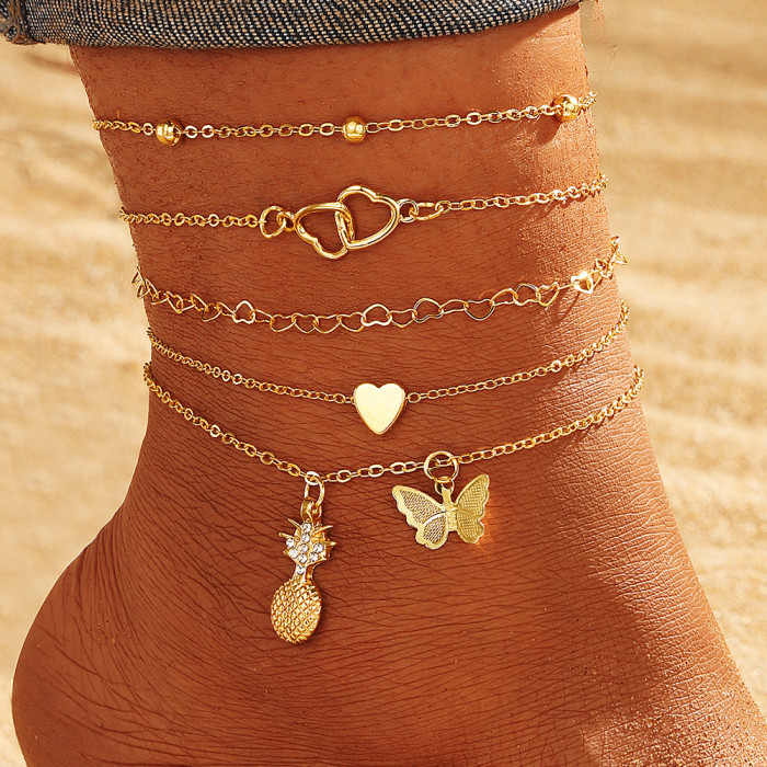Retro Multi-Layer Butterfly Star Fishbone Chain Anklet for Women, Niche Exotic Style Tassel Anklet Set for Women, Nec...