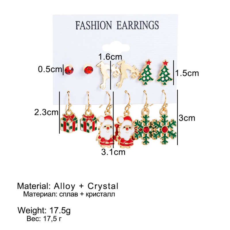 Christmas Series Snowflake Bell Earrings Set Cross-Border Cartoon Oil Drop Reindeer Santa Claus Christmas Earrings