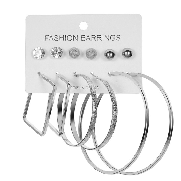 Exaggerated Fashion Jewelry Fashion Versatile 6 Pairs C-Shaped Large Hoop Earrings Stud Earrings Set Personality Earr...