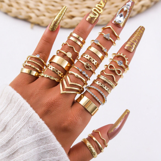 European and American Cross-Border Hot-Selling Fashion Simple Geometric Gothic Style Rings for Women Personality Irregular Ring Set of 30 Pieces