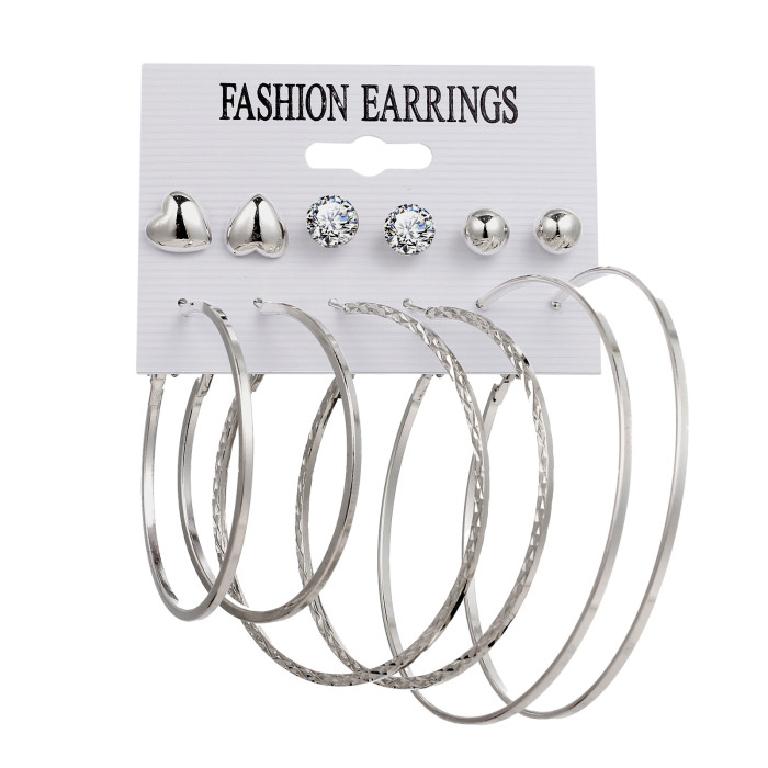 Exaggerated Fashion Jewelry Fashion Versatile 6 Pairs C-Shaped Large Hoop Earrings Stud Earrings Set Personality Earr...